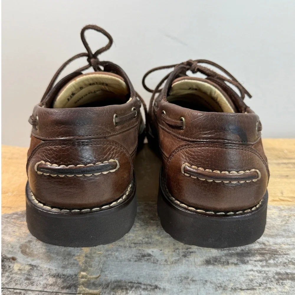 LL Bean Mens 11.5 D Casco Bay Leather Lug Boat Shoes Brown 301172